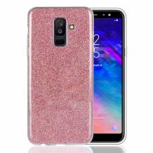 Силиконов калъф / гръб / TPU за Samsung Galaxy J4 2018 - розов / брокат