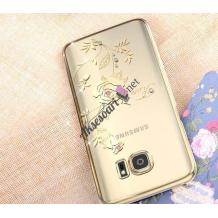 Луксозен твърд гръб KINGXBAR Swarovski Diamond за Samsung Galaxy S6 Edge - прозрачен със златен кант / Rose