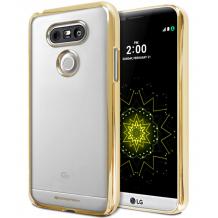 Луксозен силиконов калъф / гръб / TPU Mercury GOOSPERY Jelly Case RING 2 за LG G5 - прозрачен / златист кант