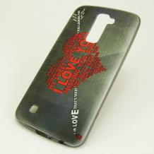 Силиконов калъф / гръб / TPU за LG K10 - сив / червено сърце / I Love you