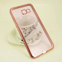 Луксозен силиконов калъф / гръб / TPU с камъни за Samsung Galaxy A5 2016 A510 - прозрачен / Rose Gold кант