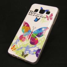 Силиконов калъф / гръб / TPU за Samsung Galaxy A3 A300F / Samsung A3 - бял / многоцветни пеперуди