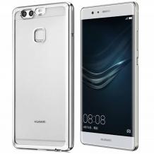 Луксозен силиконов калъф / гръб / TPU за Huawei P9 - прозрачен / сребрист кант
