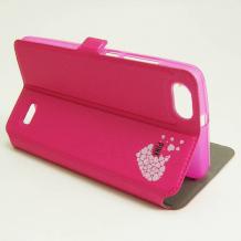 Кожен калъф Flip тефтер Flexi със стойка за Huawei Honor 4C - розов / сърца / Victoria`s Secret