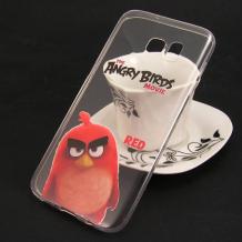 Ултра тънък силиконов калъф / гръб / TPU Ultra Thin за Samsung Galaxy S6 Edge G925 - прозрачен / Angry Birds / Red