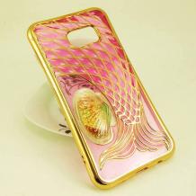 Луксозен силиконов калъф / гръб / TPU 3D за Samsung Galaxy A5 2016 A510 - цикламен / прозрачен със златисто / русалка