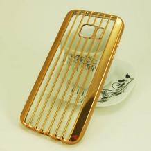 Силиконов калъф / гръб / TPU 3D за Samsung Galaxy S7 G930 - прозрачен / златист кант