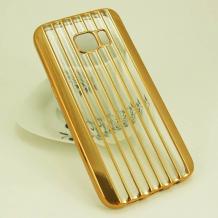 Силиконов калъф / гръб / TPU 3D за Samsung Galaxy S7 G930 - прозрачен / златист кант