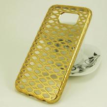 Силиконов калъф / гръб / TPU 3D за Samsung Galaxy S6 G920 - златист / мрежа