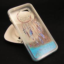 Силиконов калъф / гръб / TPU 3D за Samsung Galaxy S7 G930 - прозрачен със син брокат / капан за сънища