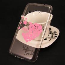 Твърд гръб за Samsung Galaxy J1 J100 - прозрачен / розови сърца / Victoria's Secret