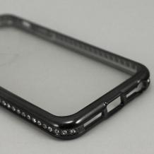 Луксозен силиконов калъф / гръб / TPU UYITLO с камъни за Apple iPhone 7 / iPhone 8 - прозрачен с черен кант