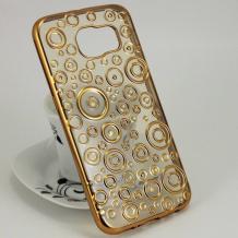 Силиконов калъф / гръб / TPU за Samsung Galaxy S6 G920 - прозрачен с кръгове / Gold