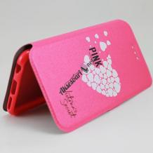 Кожен калъф Flip тефтер Flexi със стойка за Samsung Galaxy S6 Edge G925 - розов / сърца / Victoria`s Secret