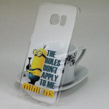 Твърд гръб за Samsung Galaxy S6 Edge G925 - прозрачен / Minions / The Rules Dont Apply To Me