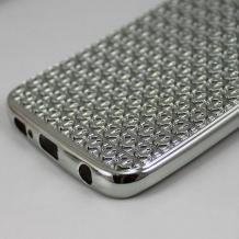Луксозен силиконов калъф / гръб / TPU за Samsung Galaxy S6 Edge G925 - сребрист / релефен