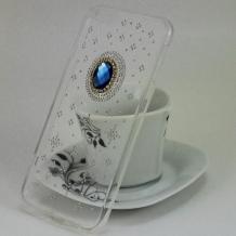 Луксозен силиконов калъф / гръб / TPU с камъни за Apple iPhone 6 / iPhone 6S - прозрачен / син камък