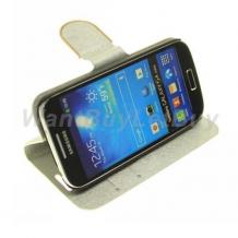 Луксозен кожен калъф Flip тефтер със стойка за Samsung Galaxy S4 Mini I9195 / Samsung S4 mini Dual I9192 / I9190 - сив / Айфелова кула с камъни