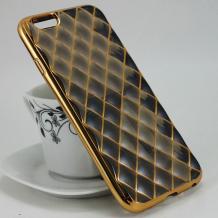 Силиконов калъф / гръб / TPU 3D за Apple iPhone 6 / iPhone 6S - прозрачен / тъмно сив със златист кант / ромб