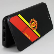 Кожен калъф Flip тефтер Flexi със стойка за Huawei P9 Lite - Manchester United / Adidas / черен