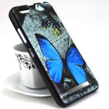 Силиконов калъф / гръб / TPU за Alcatel 3C 5026D - сив / синя пеперуда