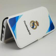 Кожен калъф Flip тефтер Flexi със стойка за Samsung Galaxy A3 2016 A310 - Real Madrid / Adidas / бял със синьо