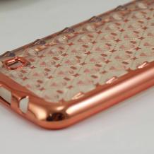 Силиконов калъф / гръб / TPU 3D за LG K8 - прозрачен / звездички и коронки / Rose Gold кант