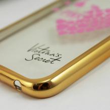 Луксозен силиконов калъф / гръб / TPU за Samsung Galaxy S6 G920 - прозрачен / розови сърца / Victoria's Secret