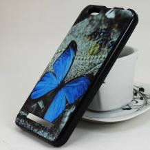 Силиконов калъф / гръб / TPU за Lenovo Vibe C / A2020 - сив / синя пеперуда