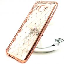 Луксозен силиконов калъф / гръб / TPU с камъни за Samsung Galaxy J7 2016 J710 - Rose Gold / ромб