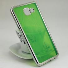 Луксозен силиконов калъф / гръб / TPU за Samsung Galaxy A5 2016 A510 - зелен / керамичен / сребрист кант