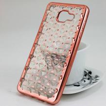Силиконов калъф / гръб / TPU 3D за Samsung Galaxy A5 2016 A510 - прозрачен / звездички и коронки / Rose Gold кант