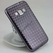 Луксозен силиконов калъф / гръб / TPU за Samsung Galaxy J5 J500 - тъмно сив / релефен