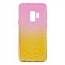 Луксозен силиконов калъф / гръб / TPU за Samsung Galaxy S9 G960 - призма / розово и жълто / брокат