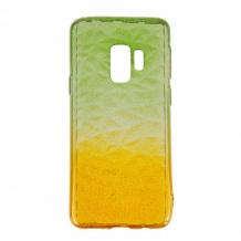 Луксозен силиконов калъф / гръб / TPU за Samsung Galaxy S9 G960 - призма / зелено и жълто / брокат