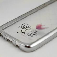 Луксозен силиконов калъф / гръб / TPU за Samsung Galaxy S6 G920 - прозрачен / Victoria's Secret / сребрист кант