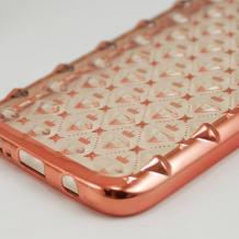 Силиконов калъф / гръб / TPU 3D за Samsung Galaxy S7 Edge G935 - прозрачен / звездички и коронки / Rose Gold кант