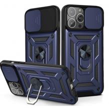 Силиконов кейс TPU Rugged Case Magnetic Finger Ring Car Holder за Apple iPhone 13 Pro 6.1"- тъмно син
