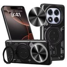 Удароустойчив гръб TPU кейс Slide Camera Case Magnetic Finger Ring Car Holder за Xiaomi Redmi Note 14 Pro Plus - черен