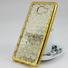 Силиконов калъф / гръб / TPU 3D за Samsung Galaxy A3 2016 A310 - прозрачен / звездички и коронки / златист кант