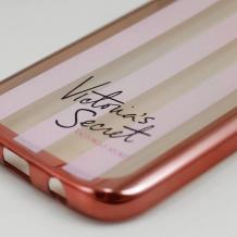 Луксозен силиконов калъф / гръб / TPU за Samsung Galaxy S6 G920 - прозрачен / Victoria's Secret / Rose Gold кант