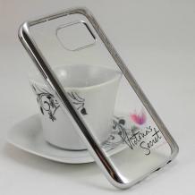 Луксозен силиконов калъф / гръб / TPU за Samsung Galaxy S6 G920 - прозрачен / Victoria's Secret / сребрист кант