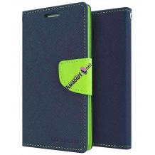 Луксозен кожен калъф Flip тефтер със стойка MERCURY Fancy Diary за Lenovo K6 - тъмно син със зелено