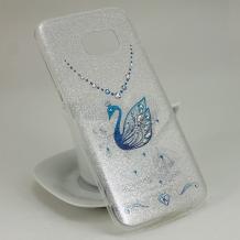 Луксозен силиконов калъф / гръб / TPU KINGXBAR с камъни Swarovski за Samsung Galaxy S7 G930 - сребрист / син лебед / брокат