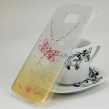 Луксозен силиконов калъф / гръб / TPU KINGXBAR с камъни Swarovski за Samsung Galaxy S7 G930 - сребристо със златисто / преливащ / водно конче / брокат