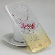 Луксозен силиконов калъф / гръб / TPU KINGXBAR с камъни Swarovski за Samsung Galaxy S7 G930 - сребристо със златисто / преливащ / водно конче / брокат