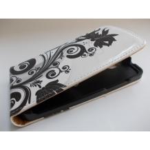 Кожен калъф Flip тефтер за HTC Desire 500 - бял с черни цветя