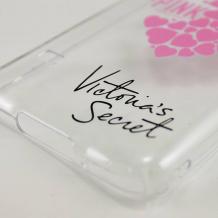 Твърд гръб за Samsung G900 Galaxy S5 / Galaxy S5 Neo G903 - прозрачен / розови сърца / Victoria's Secret