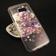 Силиконов калъф / гръб / TPU 3D за Samsung Galaxy S7 Edge G935 - прозрачен / лилави пеперуди