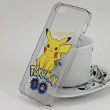 Твърд гръб за Apple iPhone 5 / iPhone 5S / iPhone SE - сив прозрачен / Pikachu / Pokemon